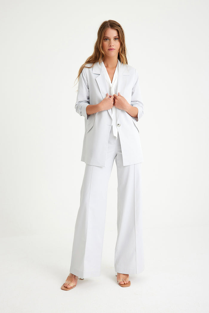 Light Gray Shirred Sleeves Blazer Women's Jacket
