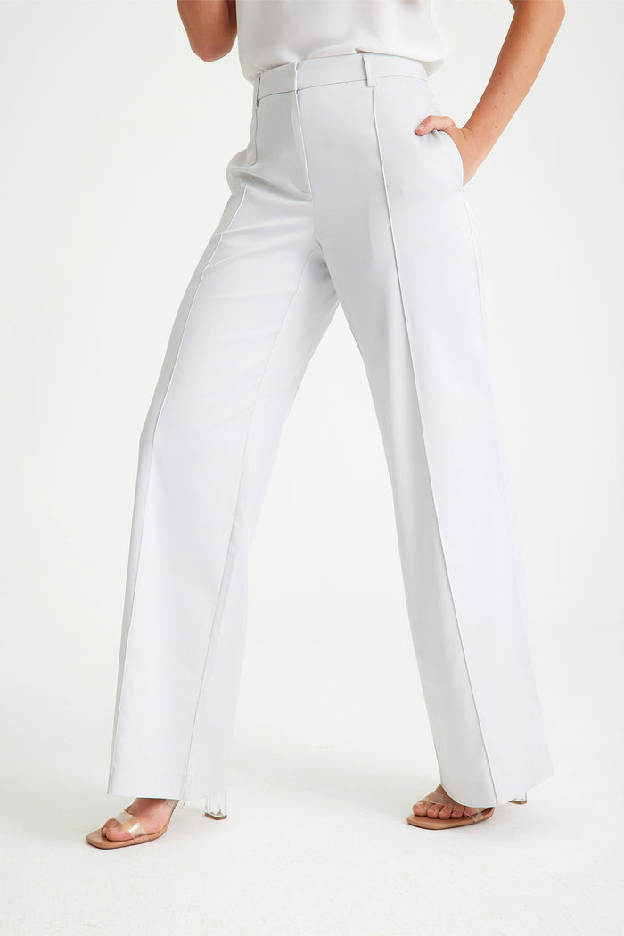 Light Grey Ribbed Wide Leg Women's Trousers