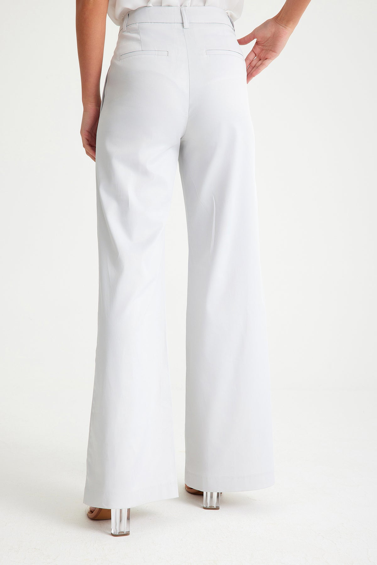 Light Grey Ribbed Wide Leg Women's Trousers