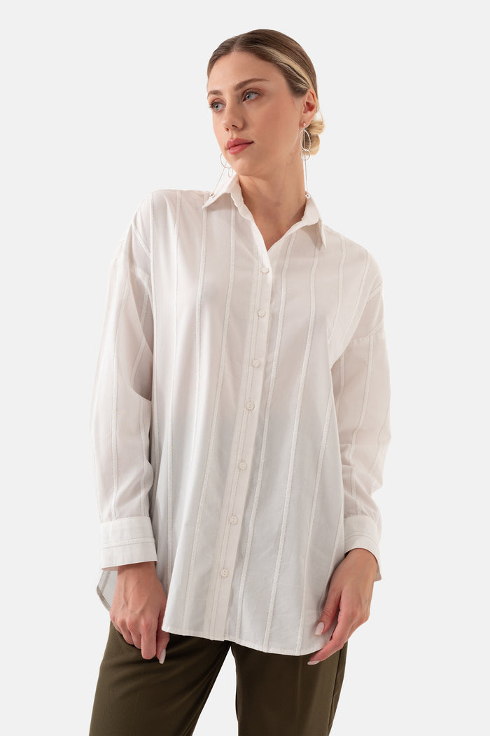 Beyaz Çizgili Oversize Kadın Gömlek