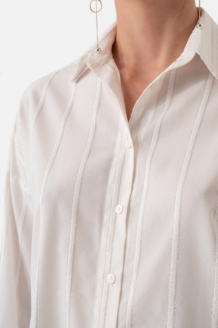 White Striped Oversized Women's Shirt