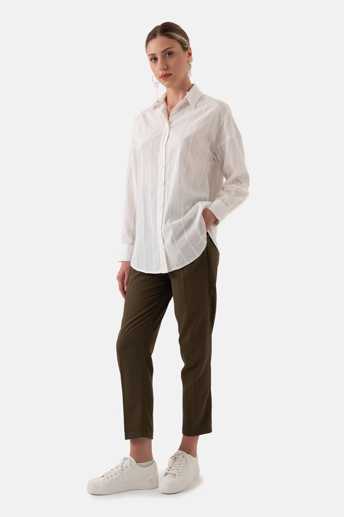 White Striped Oversized Women's Shirt