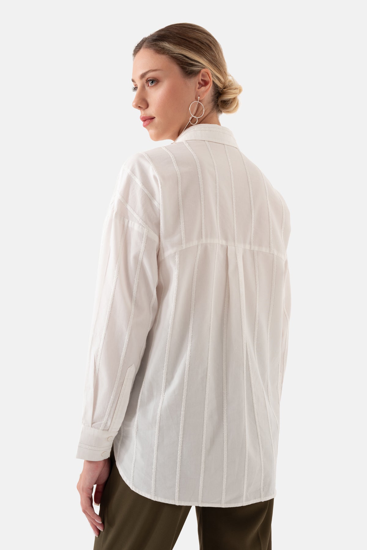 White Striped Oversized Women's Shirt