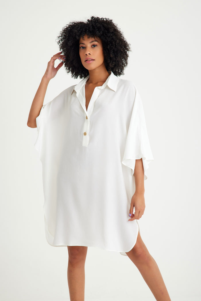 White Shirt Collar Short Beach Dress