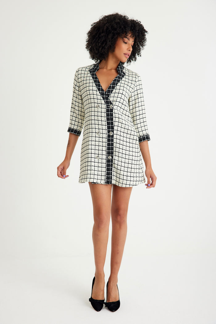 White Checked Double Breasted Dress