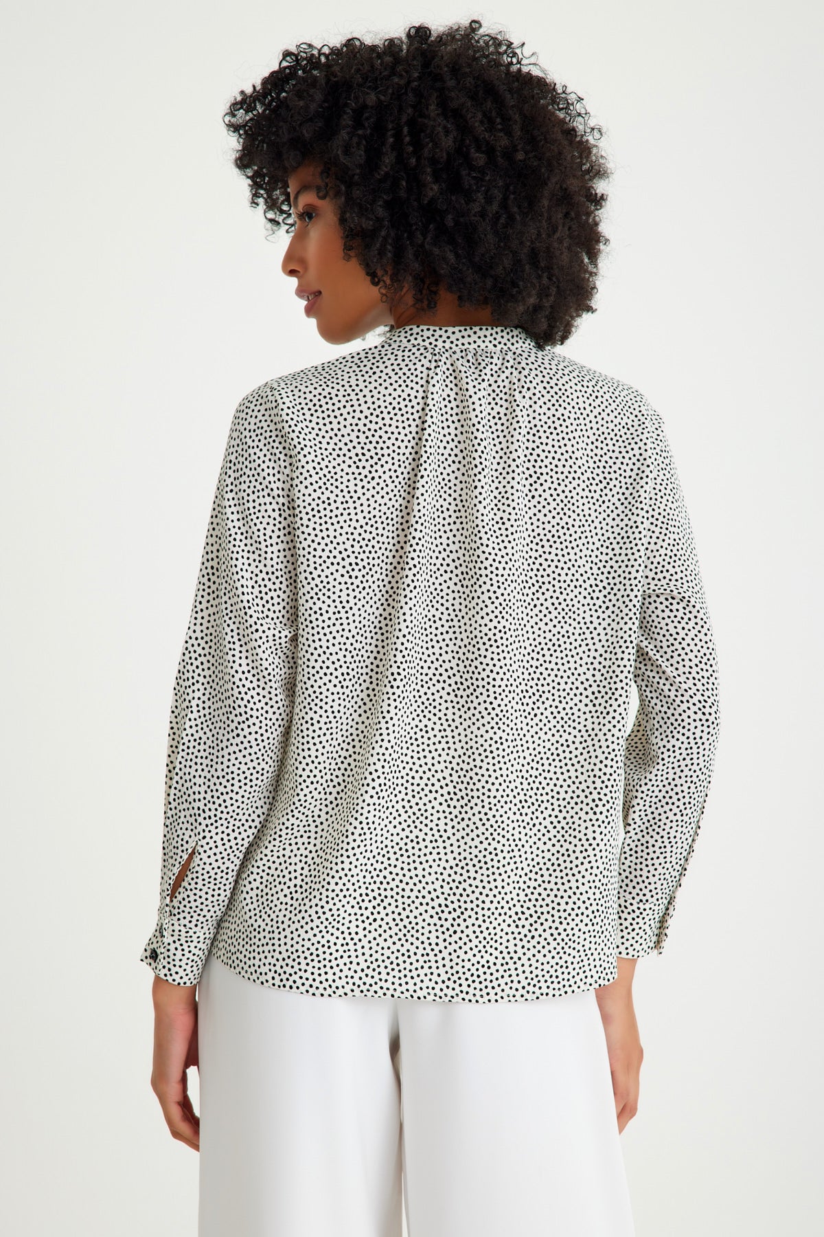 White Black Spotted V-Neck Women's Shirt