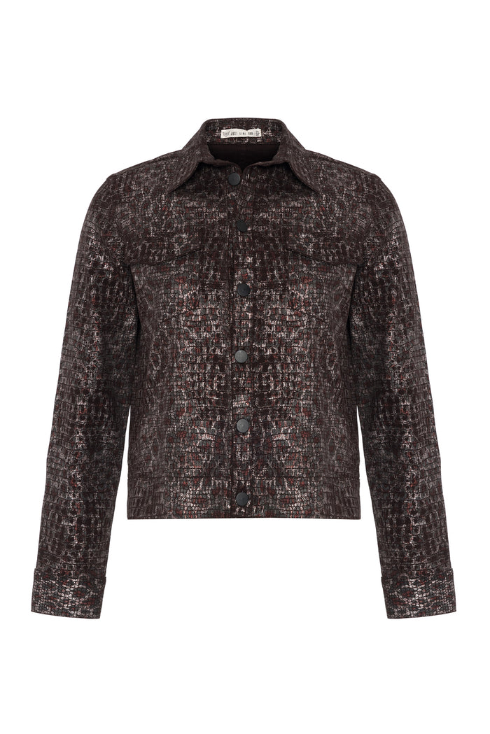 Bordo Leopar Desenli Ceket
