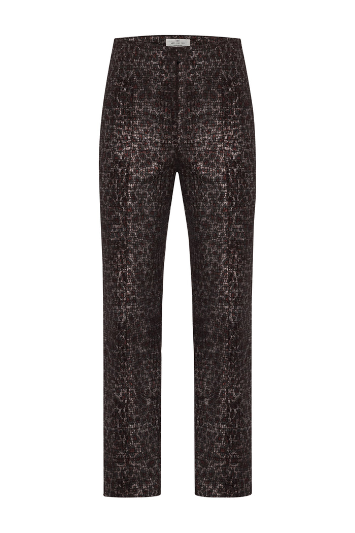 Bordo Leopar Desenli Pantolon