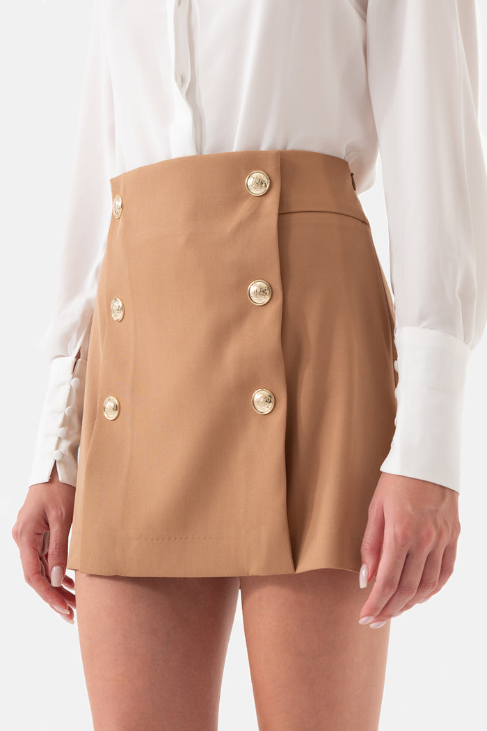 Camel Snap Detailed Mini Skirt