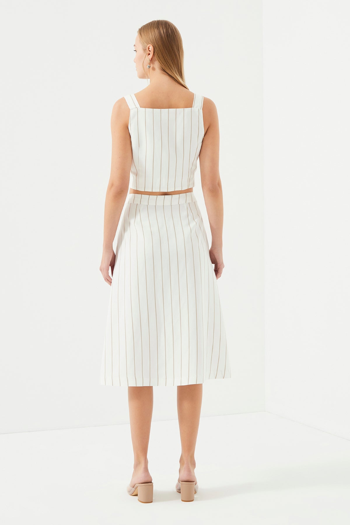 Striped Front Button Skirt