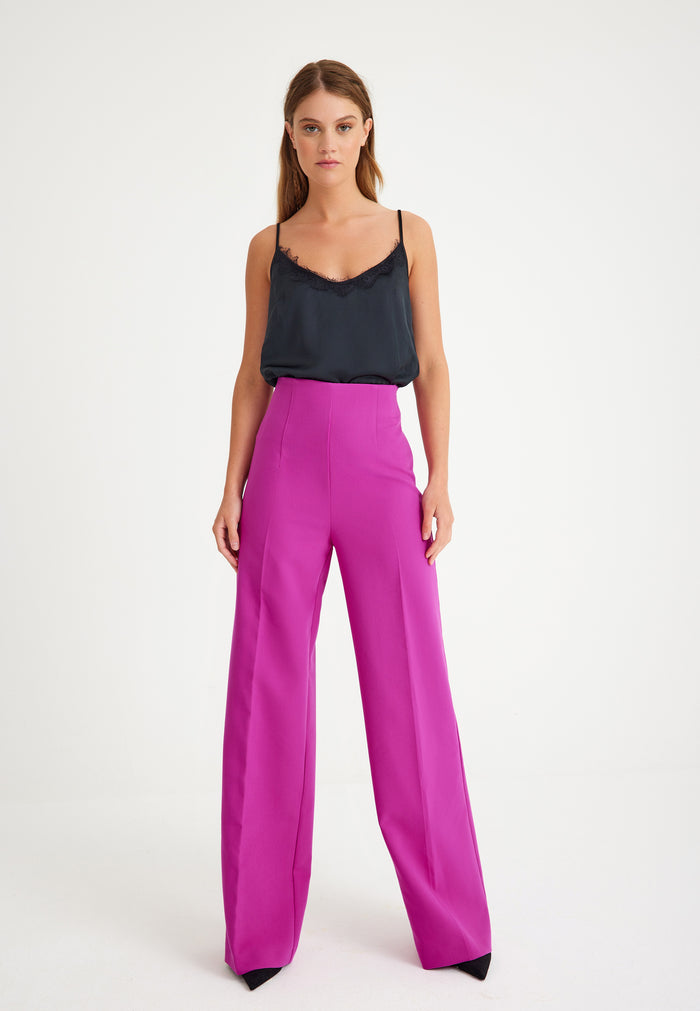 Fuchsia High Waist Wide Leg Women's Trousers