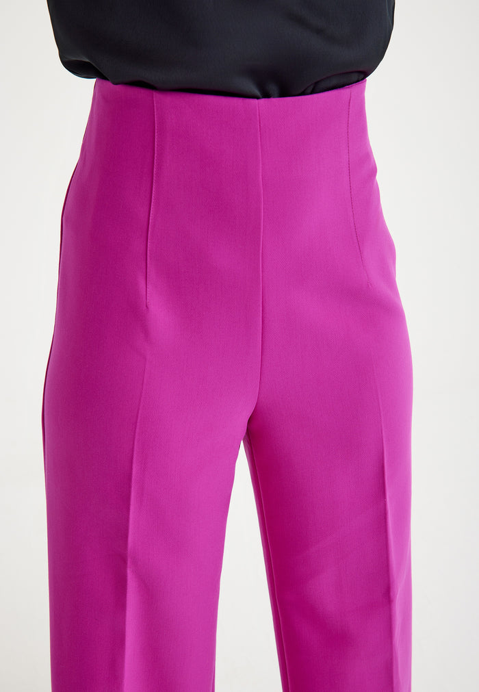 Fuchsia High Waist Wide Leg Women's Trousers