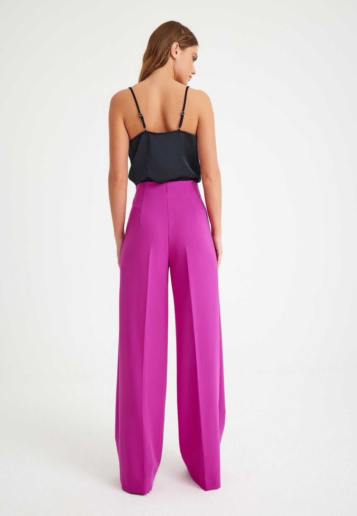 Fuchsia High Waist Wide Leg Women's Trousers