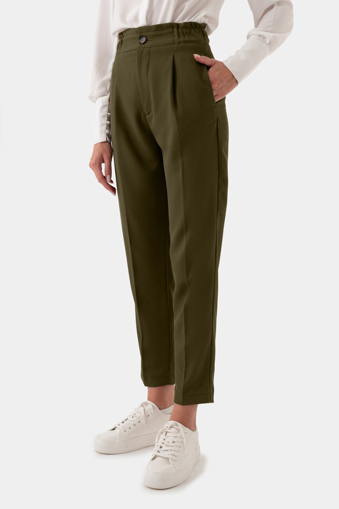 Khaki Women's Elastic Waist Trousers