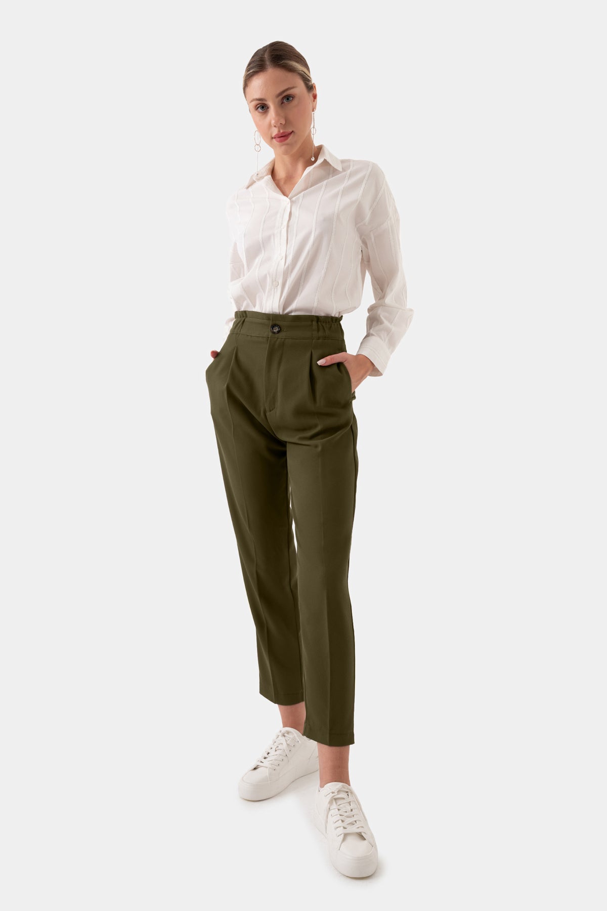 Khaki Women's Elastic Waist Trousers