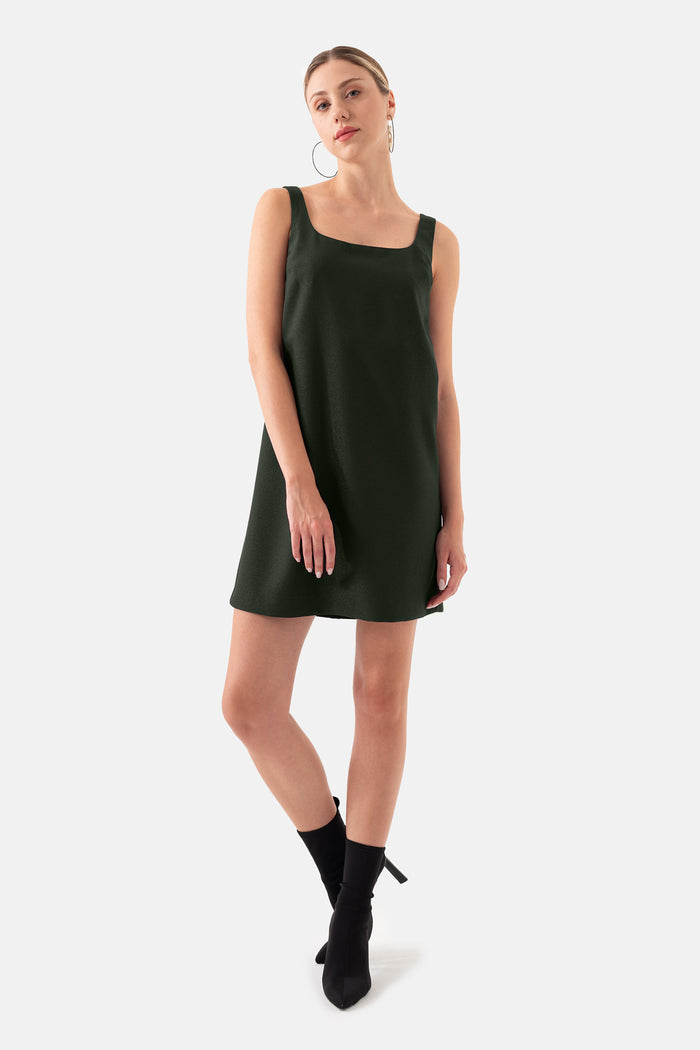 Khaki Square Collar Mini Length Women's Dress