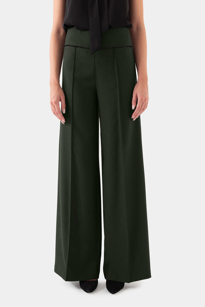 Khaki Ribbed Wide Leg Trousers
