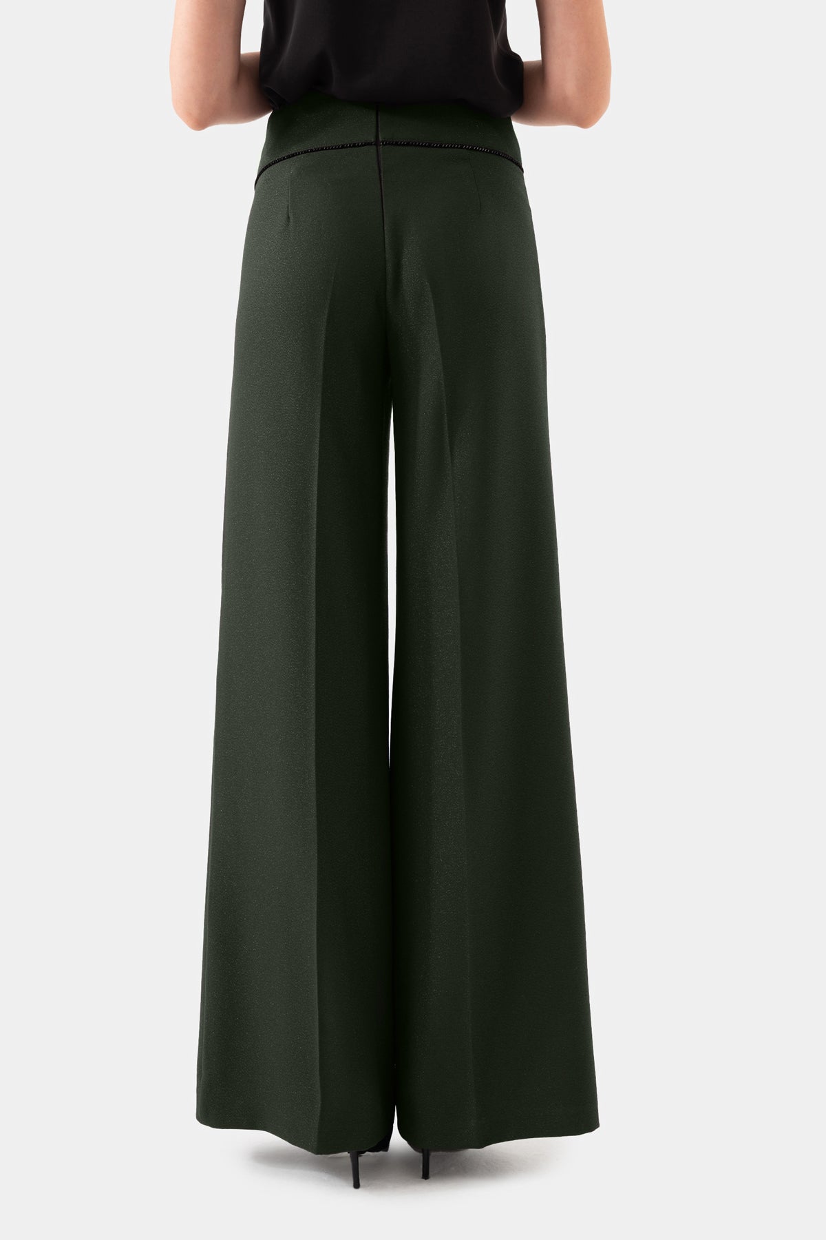 Khaki Ribbed Wide Leg Trousers