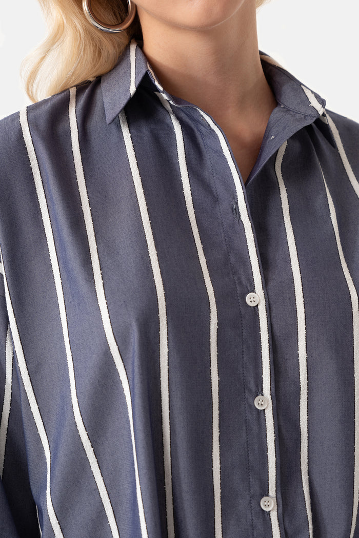 Indigo White Striped Oversized Women's Shirt