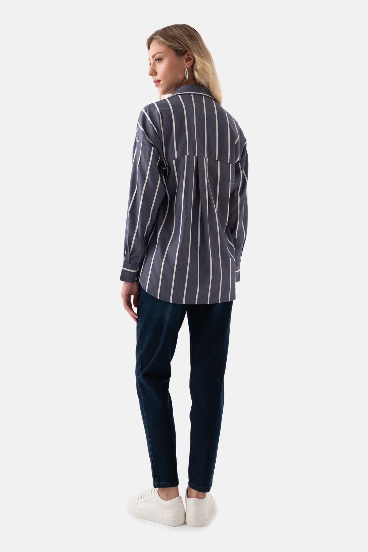 Indigo White Striped Oversized Women's Shirt