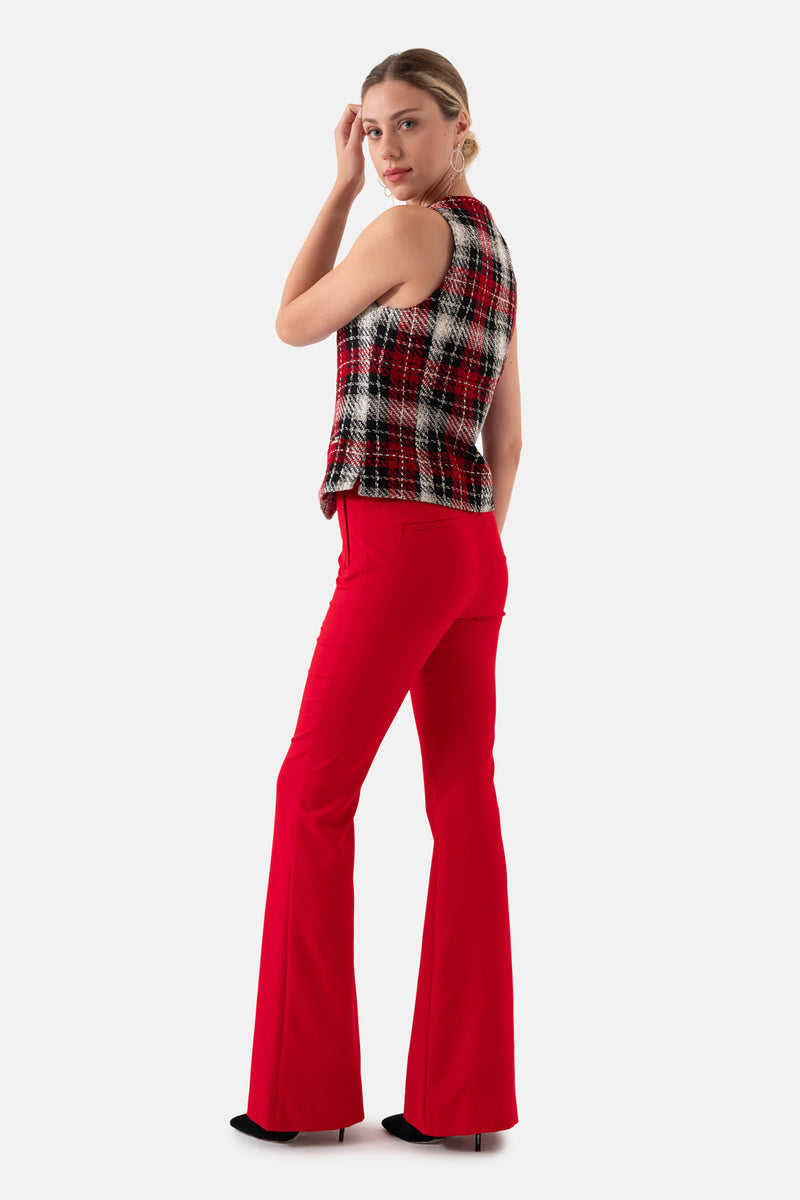 Kırmızı İspanyol Paça Kadın Pantolon