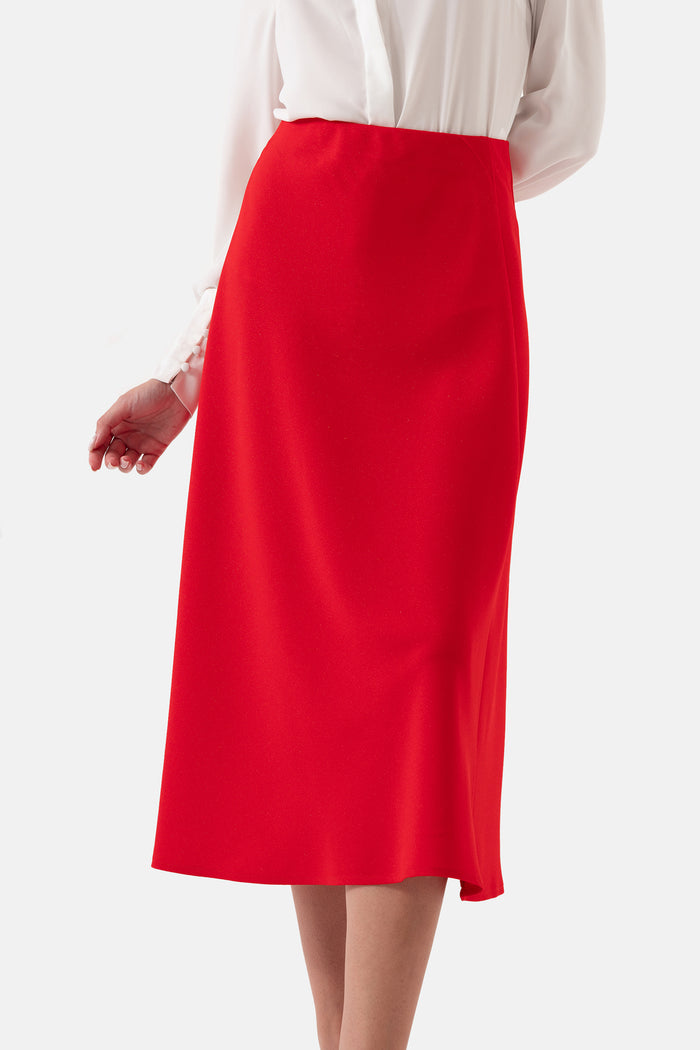 Red Color Flared Women's Skirt with Elastic Waist