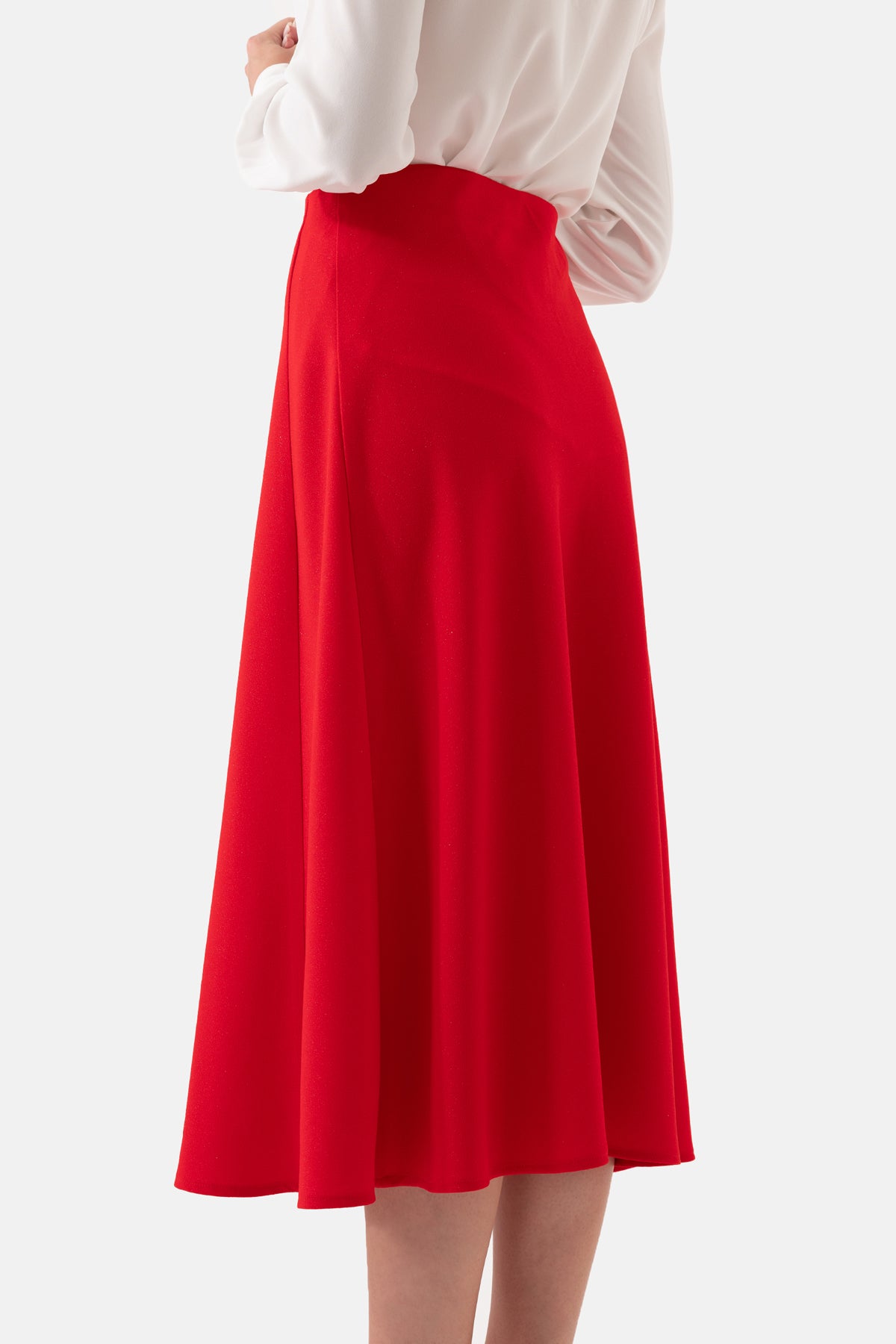 Red Color Flared Women's Skirt with Elastic Waist