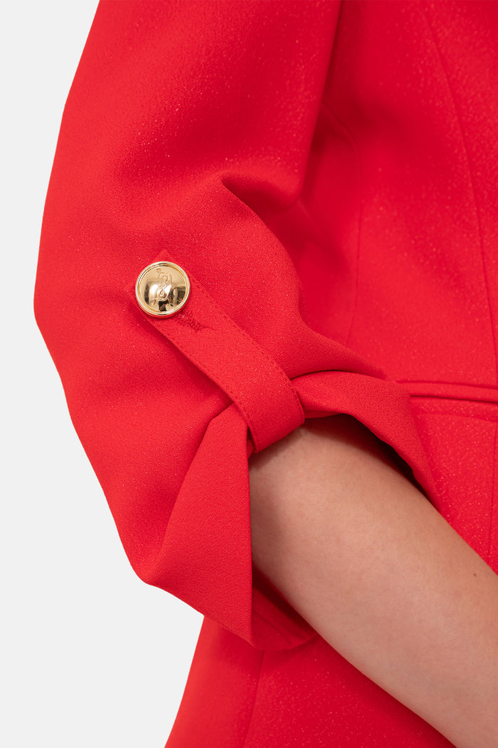 Red Shawl Collar Double Breasted Blazer Women's Jacket