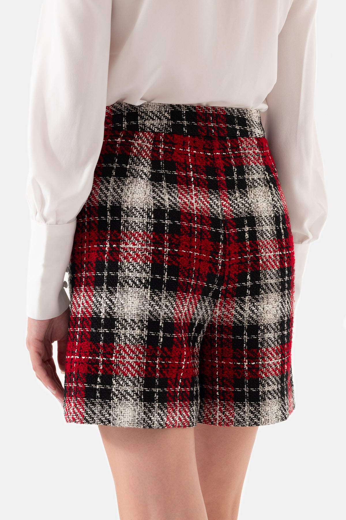 Red and Black Plaid Women's Shorts with Side Pockets