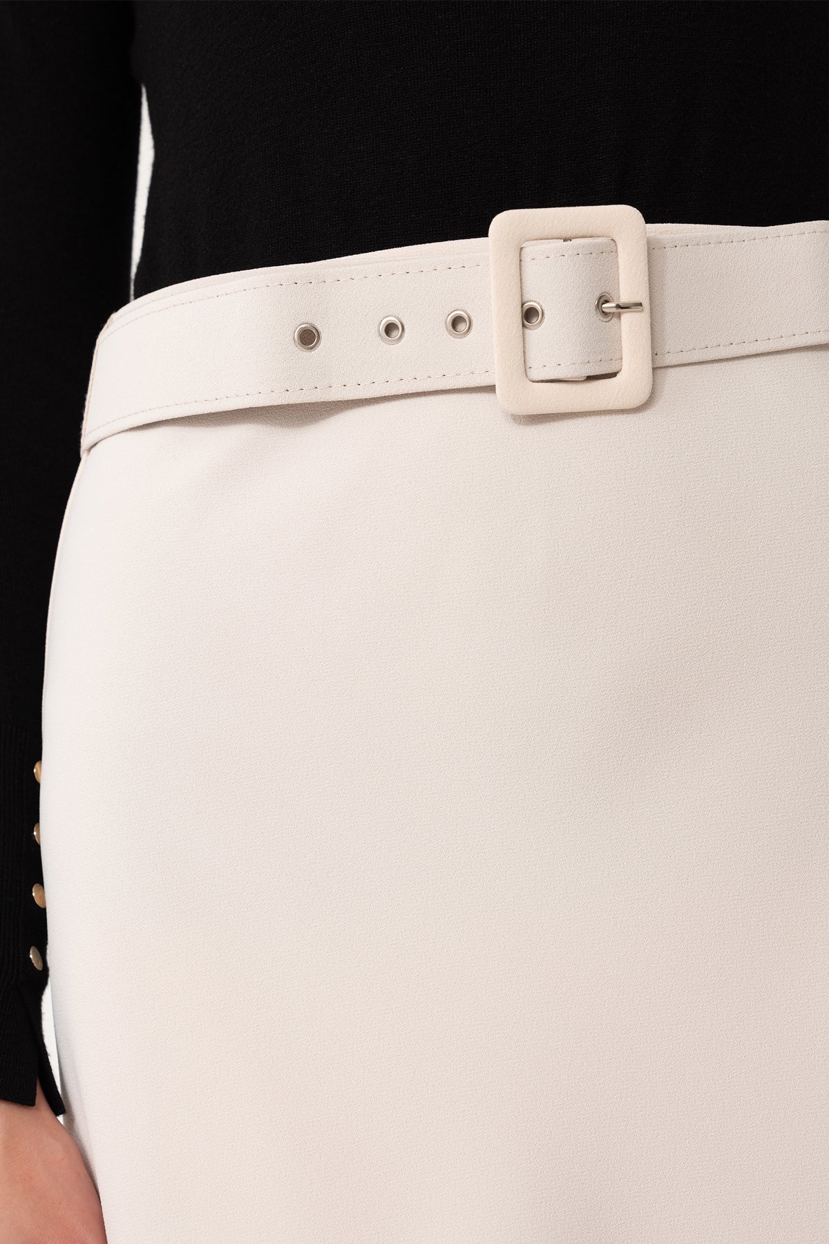 Cream Color Belt Flared Women's Skirt