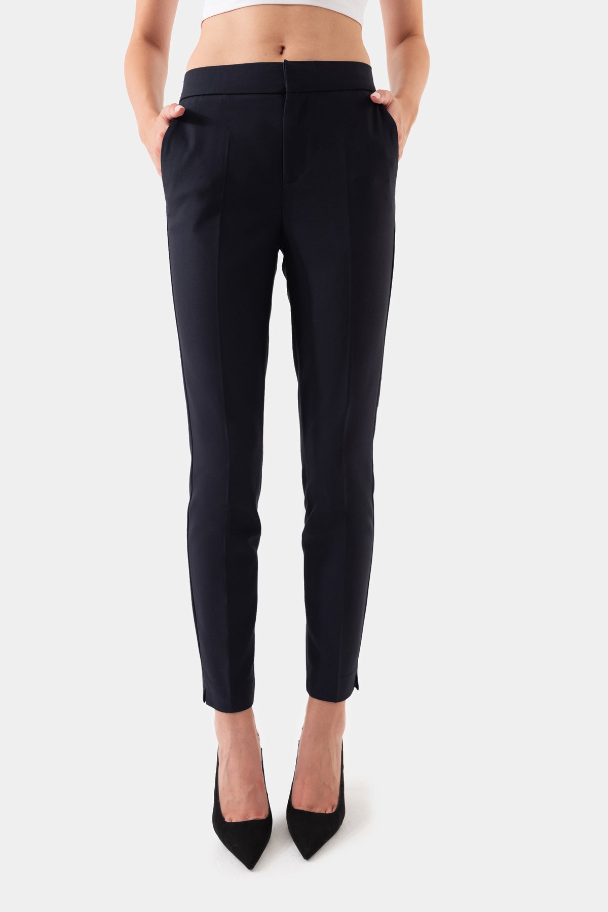 Navy Blue Elasticated Waistband Short Leg Women's Trousers