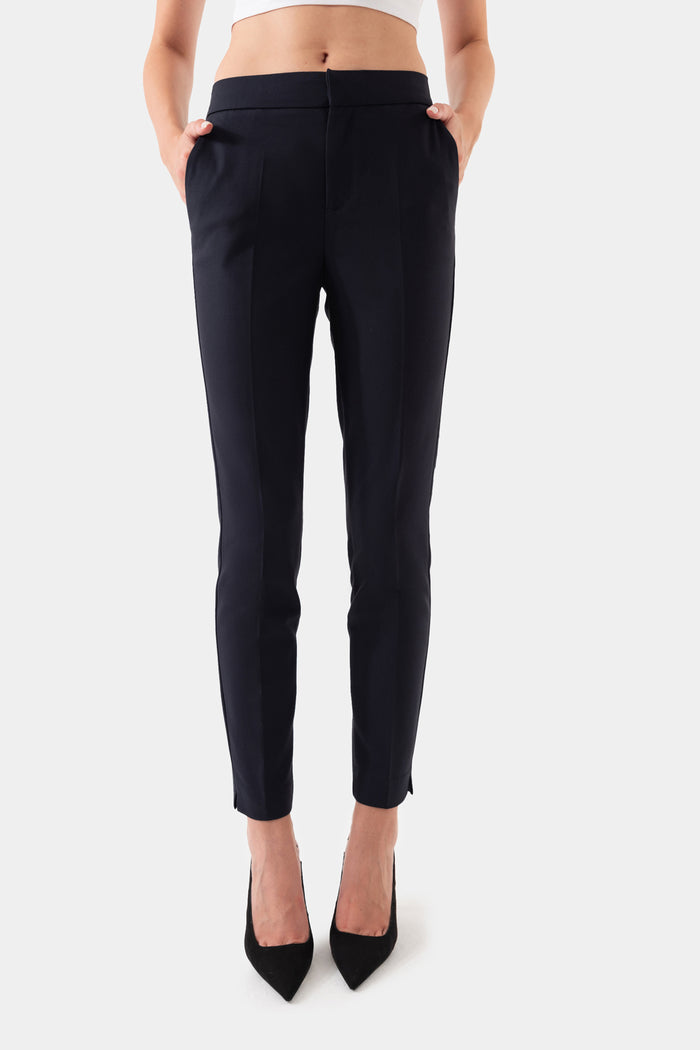 Navy Blue Elasticated Waistband Short Leg Women's Trousers