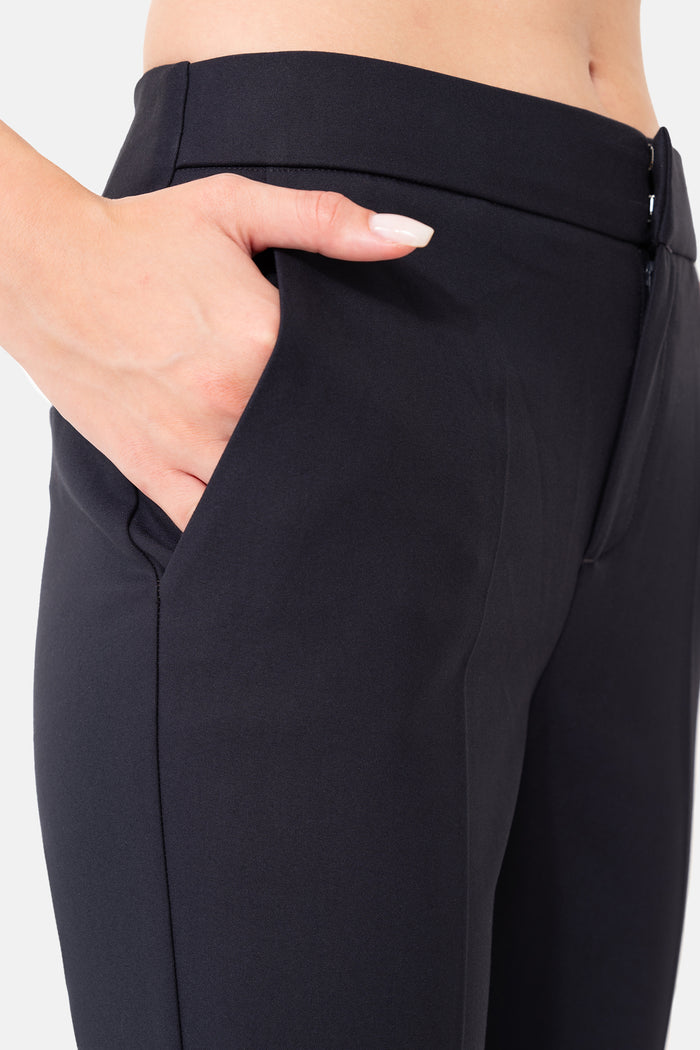 Navy Blue Elasticated Waistband Short Leg Women's Trousers