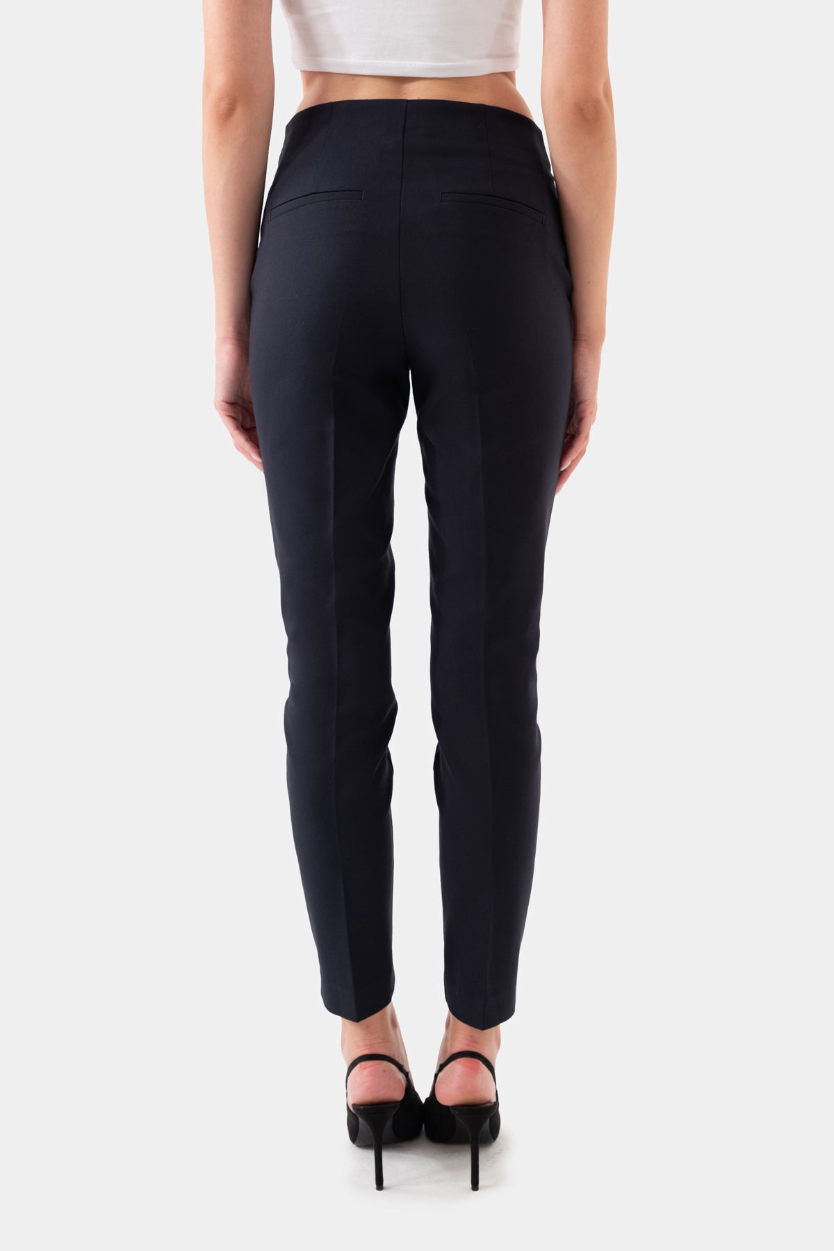 Navy Blue Elasticated Waistband Short Leg Women's Trousers