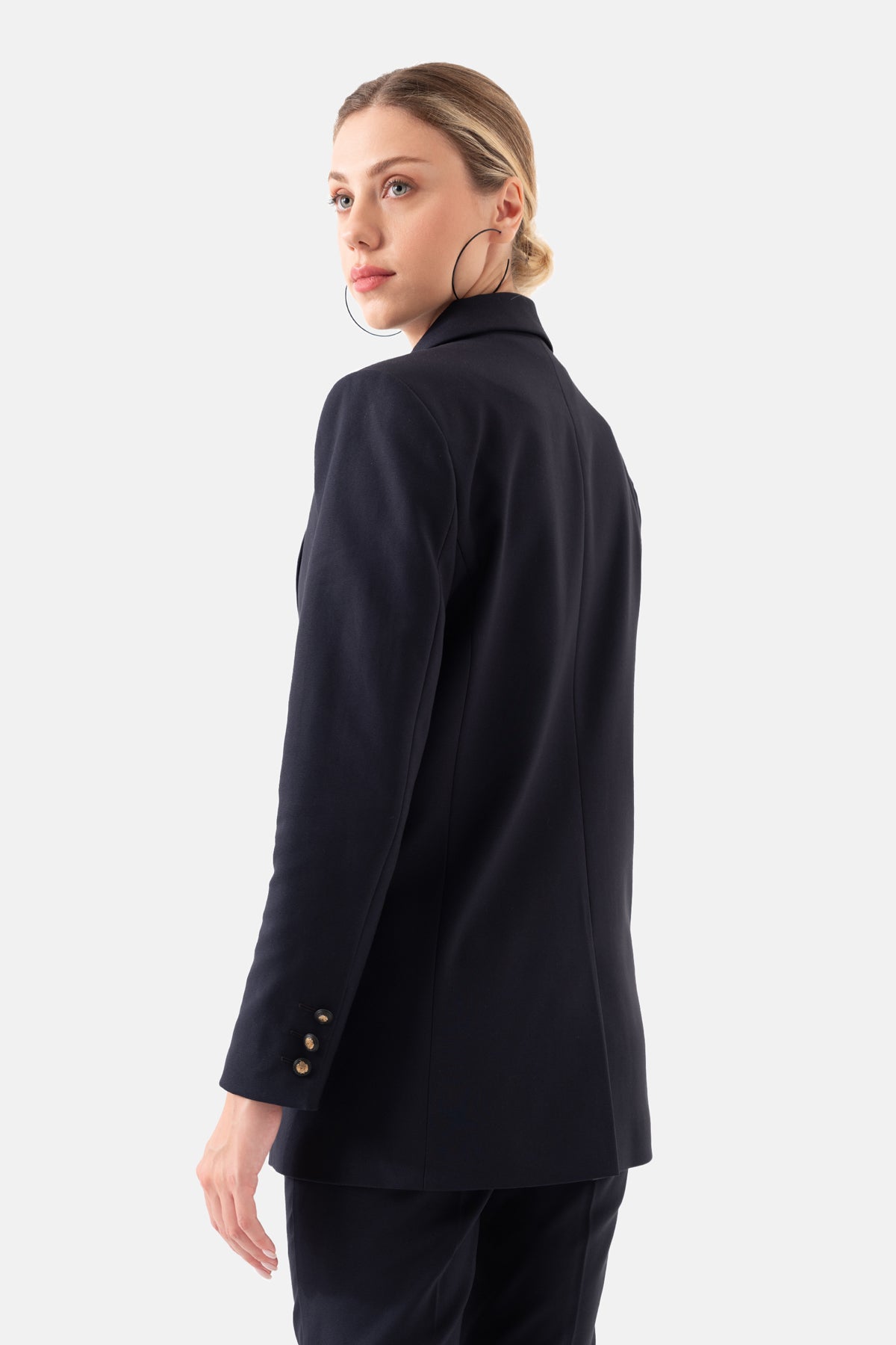 Lacivert Cepli Vatkalı Blazer Kadın Ceket