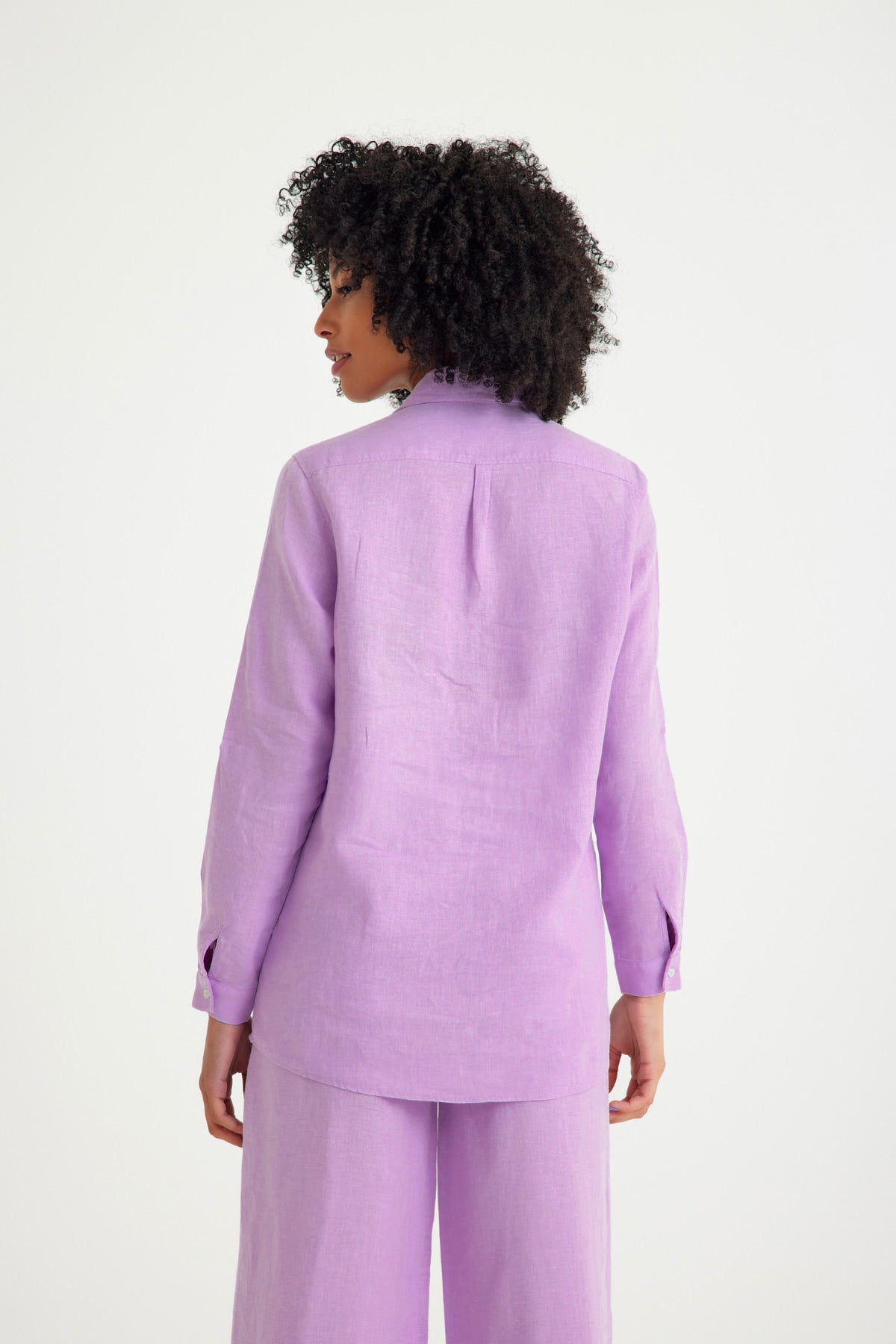 Lilac Linen Pocket Detailed Women's Shirt