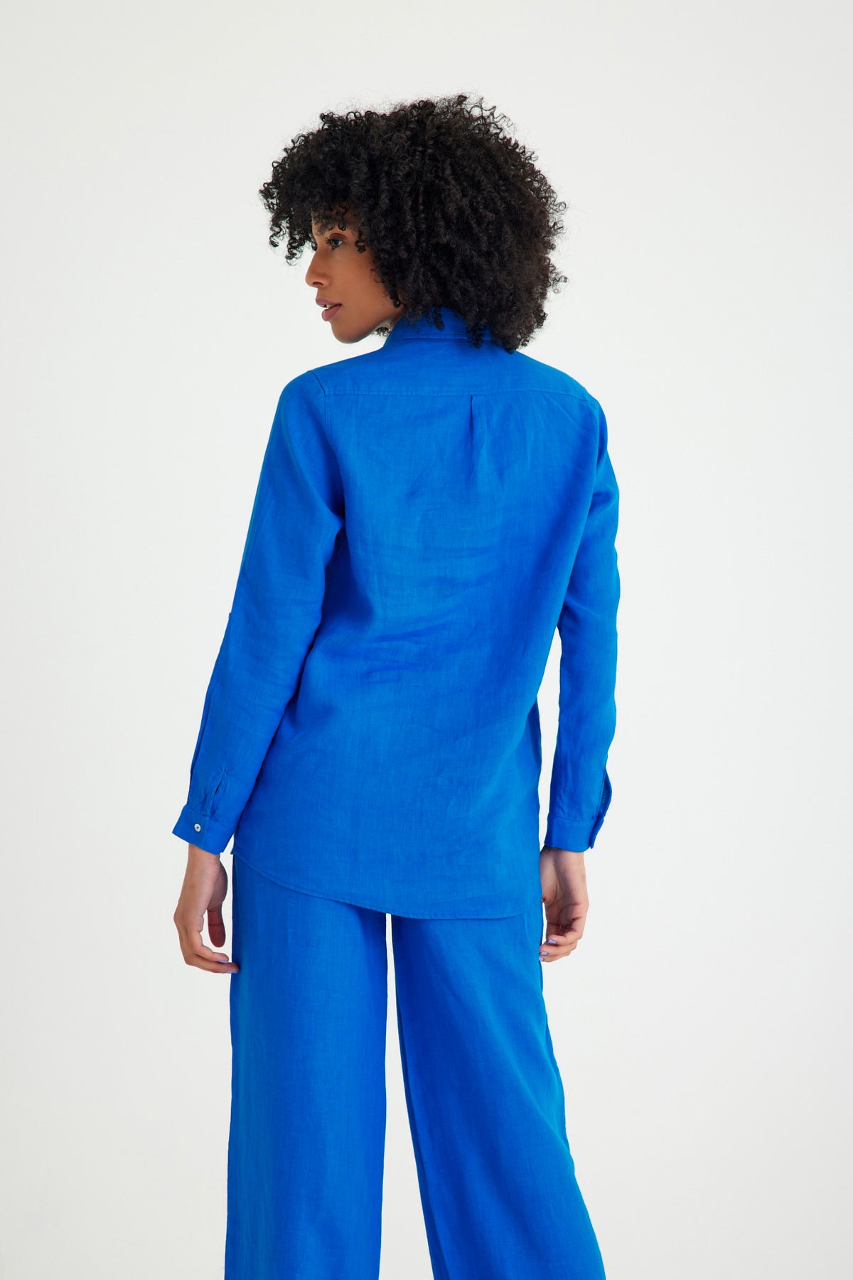 Sax Blue Linen Pocket Detailed Women's Shirt