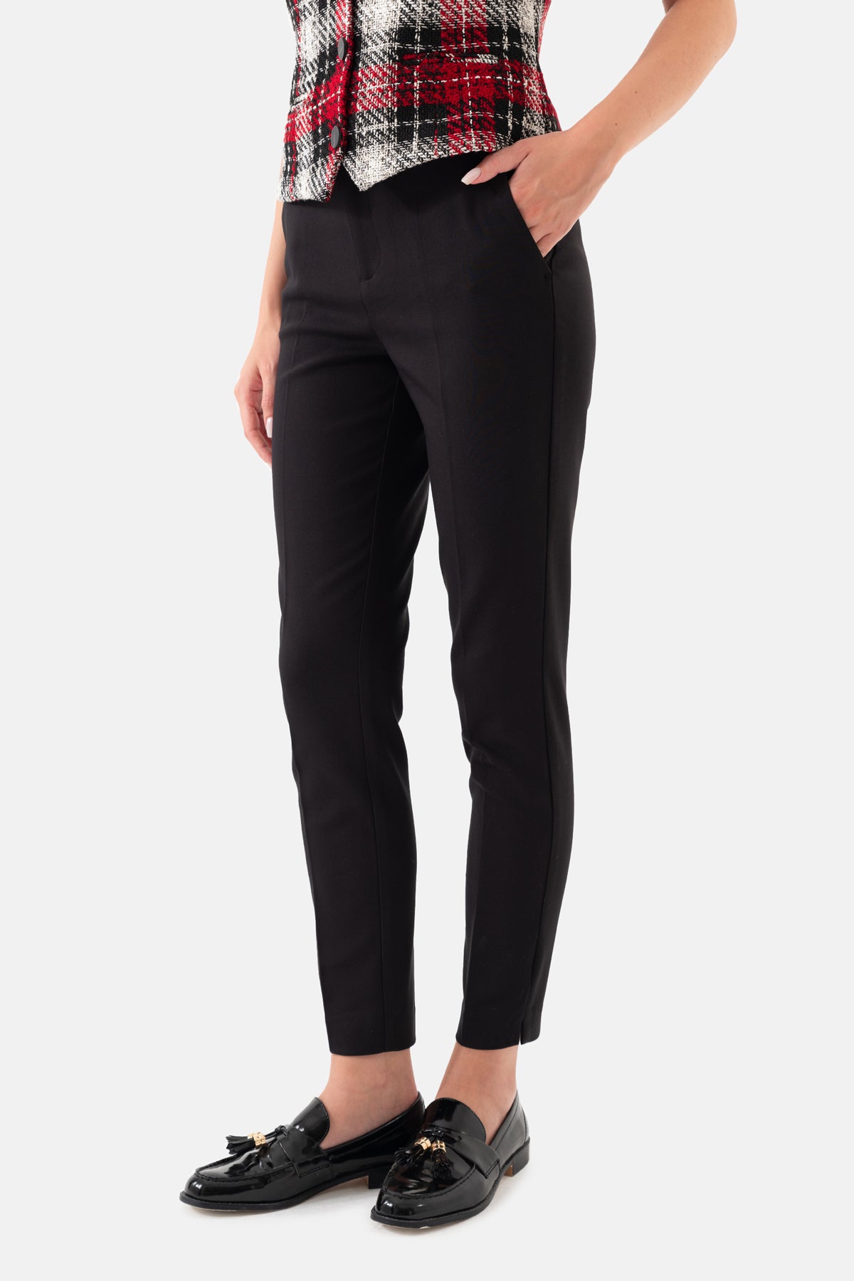 Black Elasticated Waistband Short Leg Women's Trousers