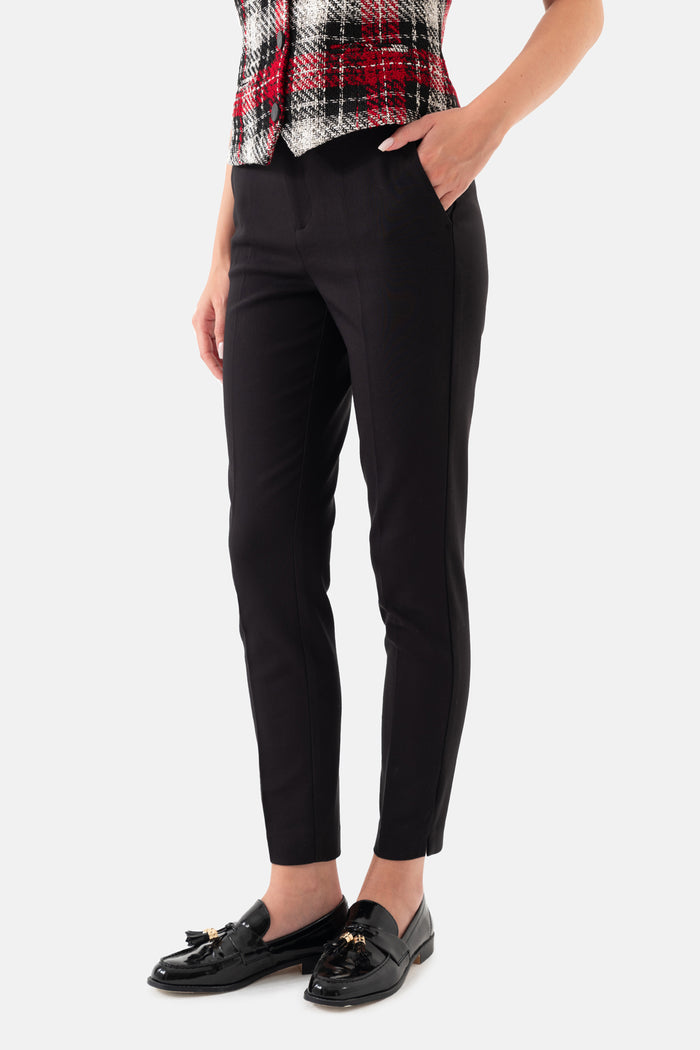 Black Elasticated Waistband Short Leg Women's Trousers