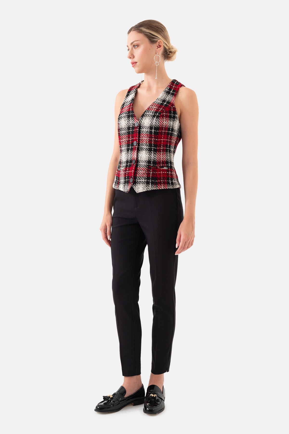 Black Elasticated Waistband Short Leg Women's Trousers
