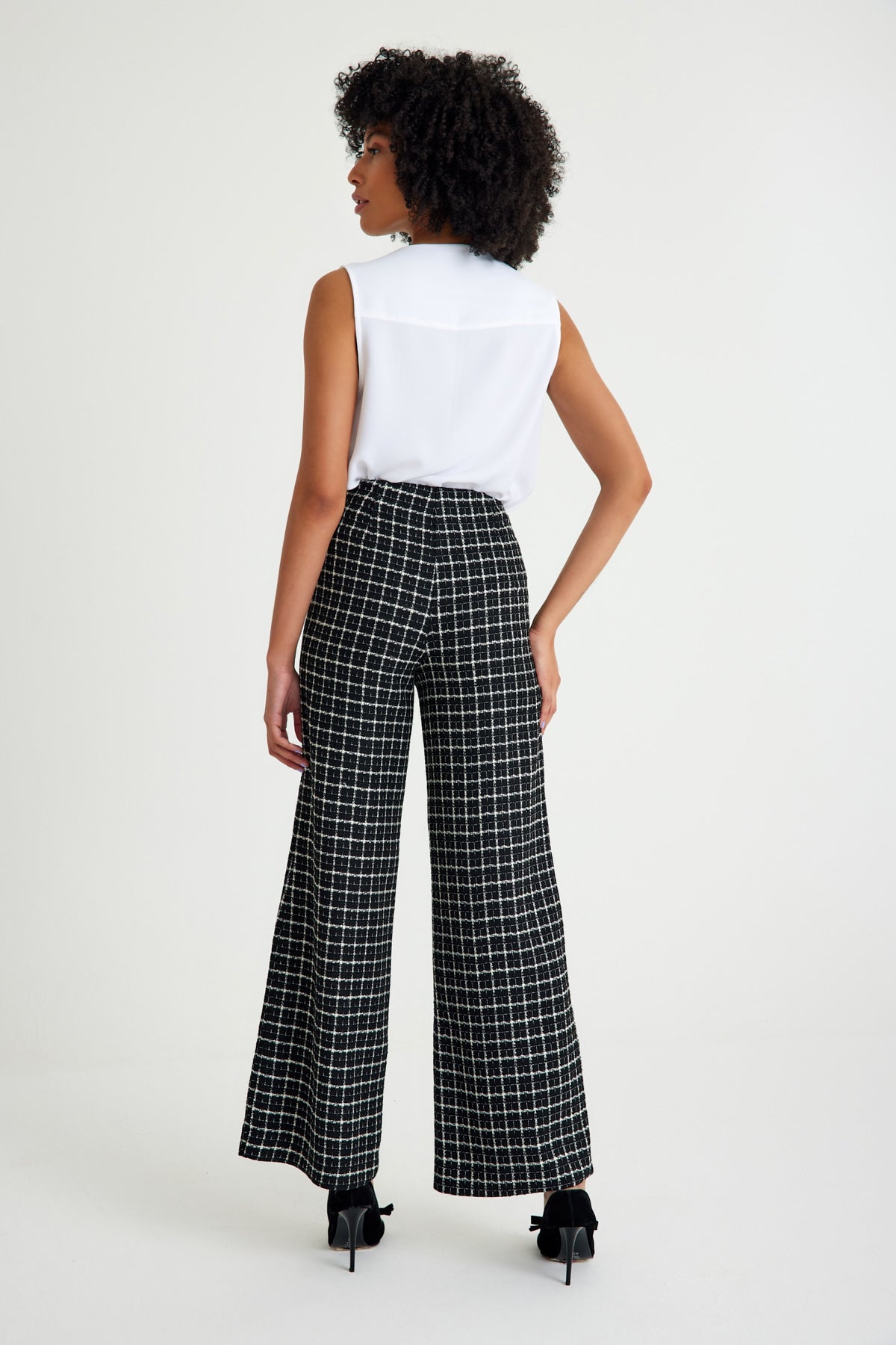 Black White Plaid Side Zipper Women's Trousers