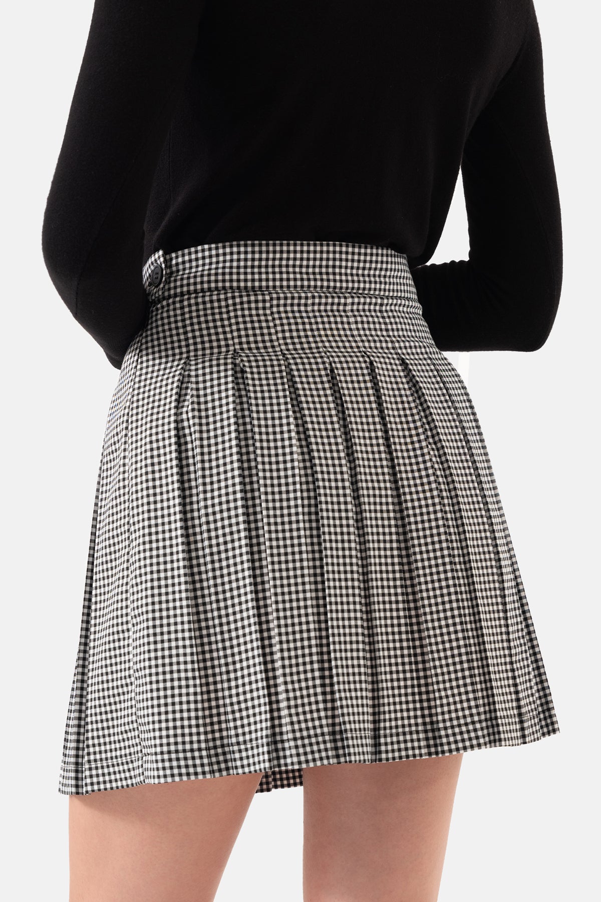 Black and White Plaid Pleated Women's Skirt