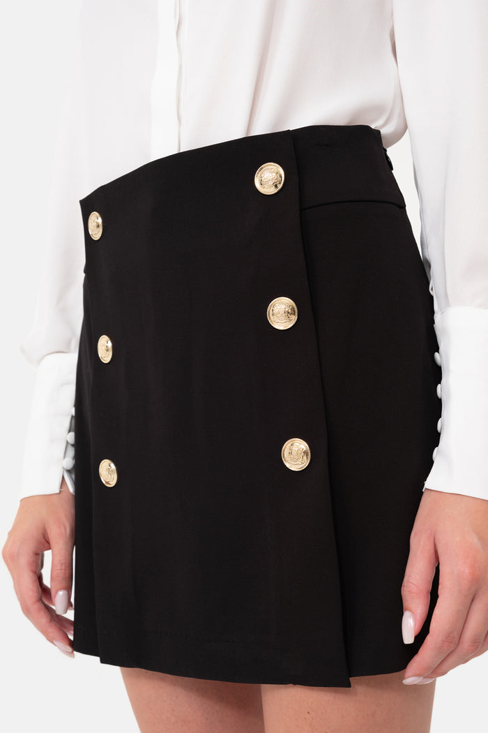 Black Snap Detailed Mini Skirt