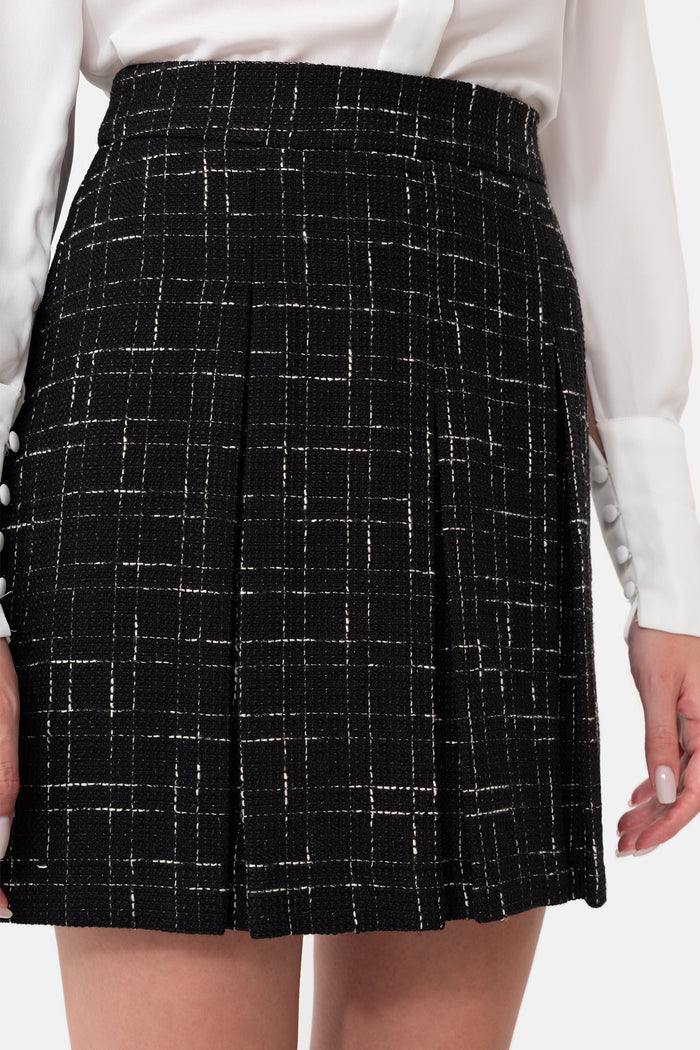 Black Plaid Unlined Mini Skirt