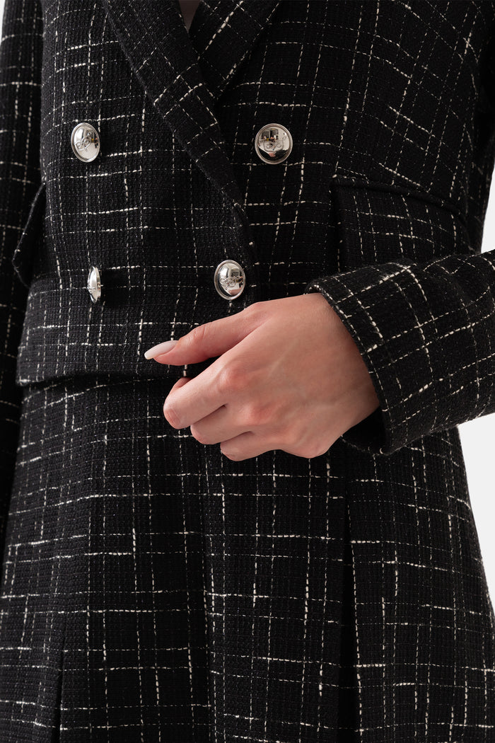 Black Plaid Double Breasted Short Women's Jacket