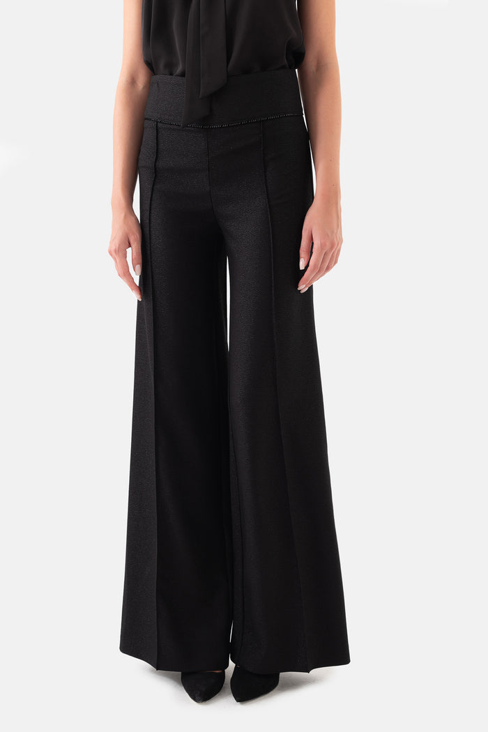 Black Ribbed Wide Leg Trousers