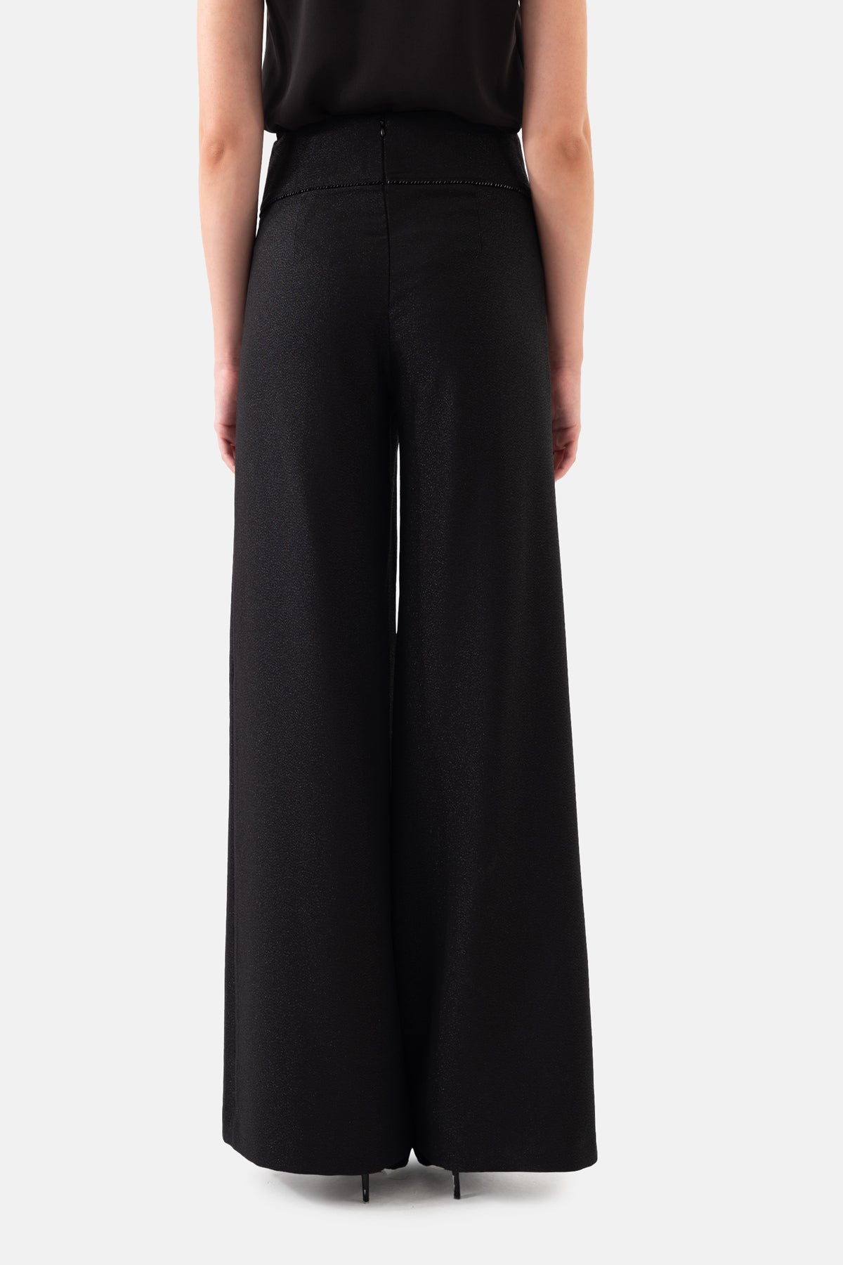 Black Ribbed Wide Leg Trousers
