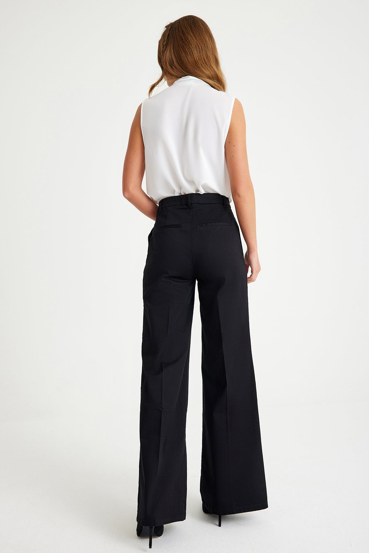 Black Ribbed Wide-Leg Women's Trousers