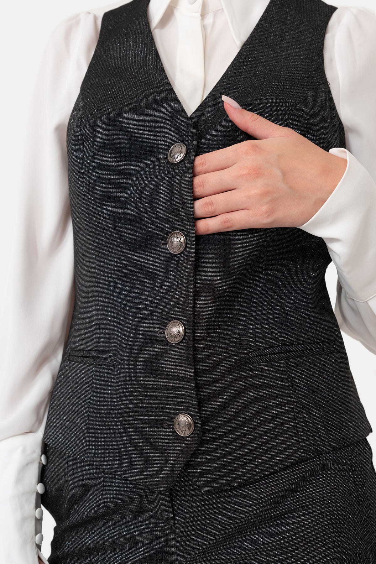 Siyah Önü Düğmeli Astarlı Kadın Yelek