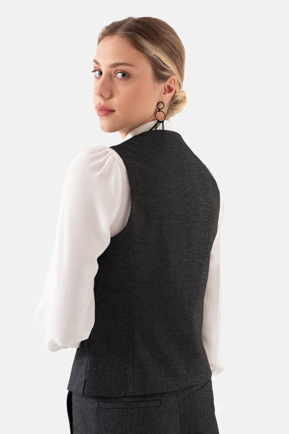 Siyah Önü Düğmeli Astarlı Kadın Yelek